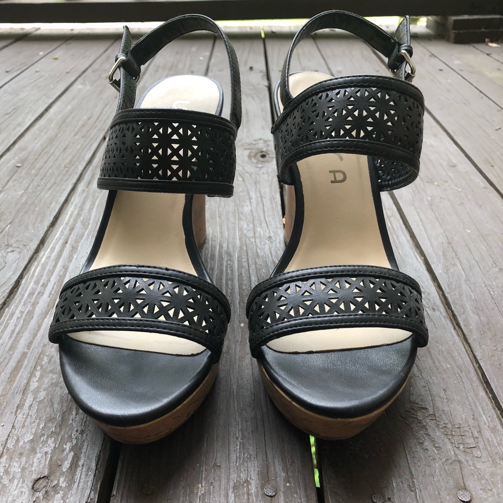 Black Geometric Cutout Wedges from Unisa